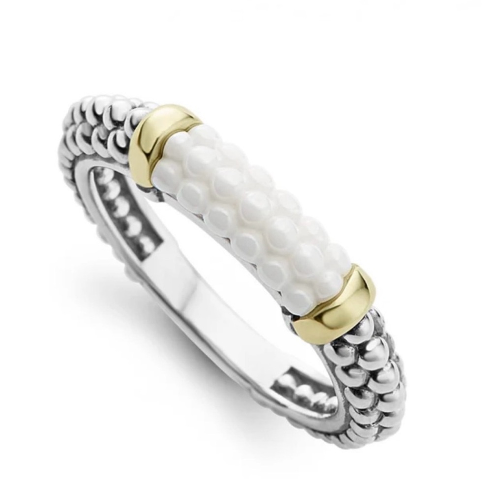 LAGOS Silver and Gold Ring with White Caviar